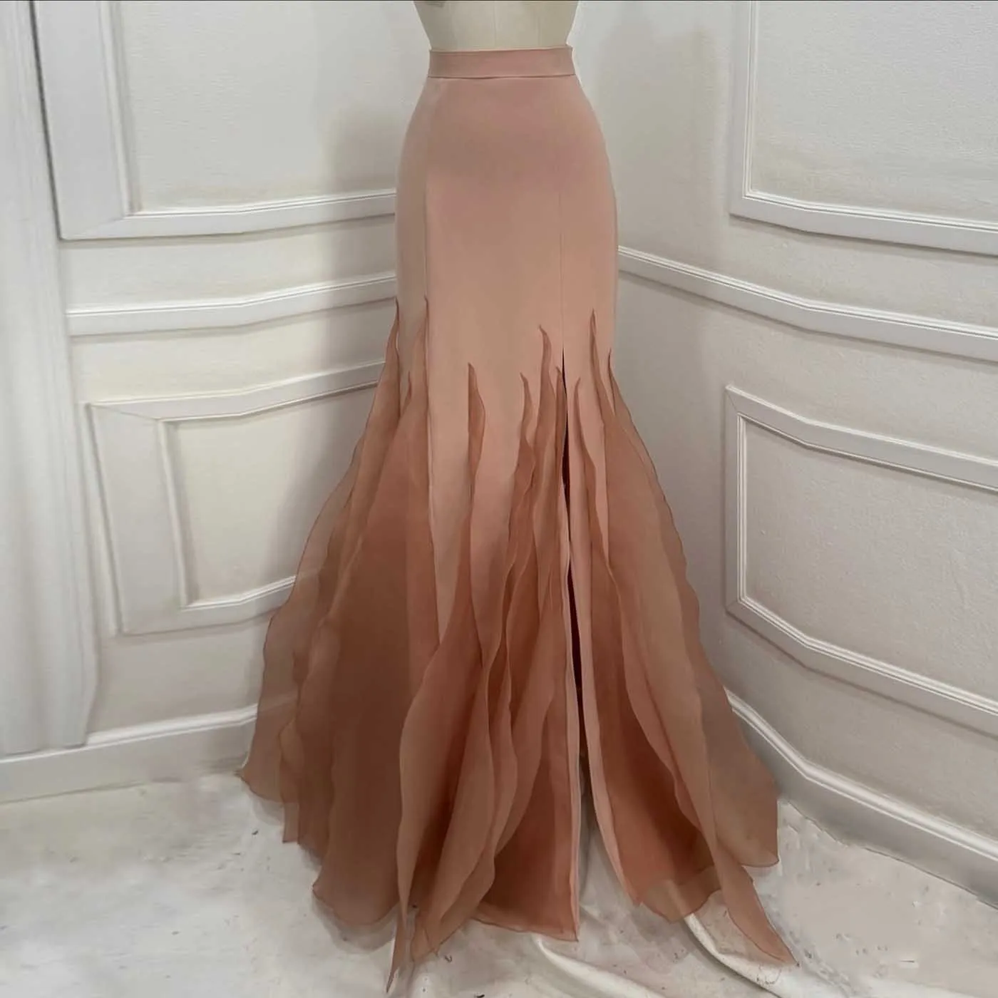 

Real Photo Ruffle Mermaid Skirt High Waist Floor Length Slit Evening Skirts Custom Long Wedding Party Skirt Prom Gown