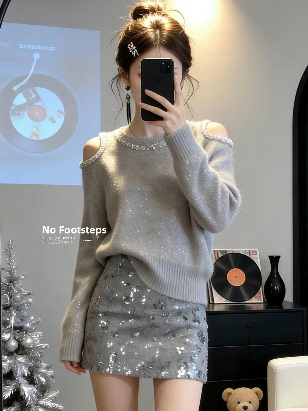 

Unique Beautiful Winter Fashion Set Small Fragrance Style Knitted Sweater High Waist Sequin Skirt Two Piece Set