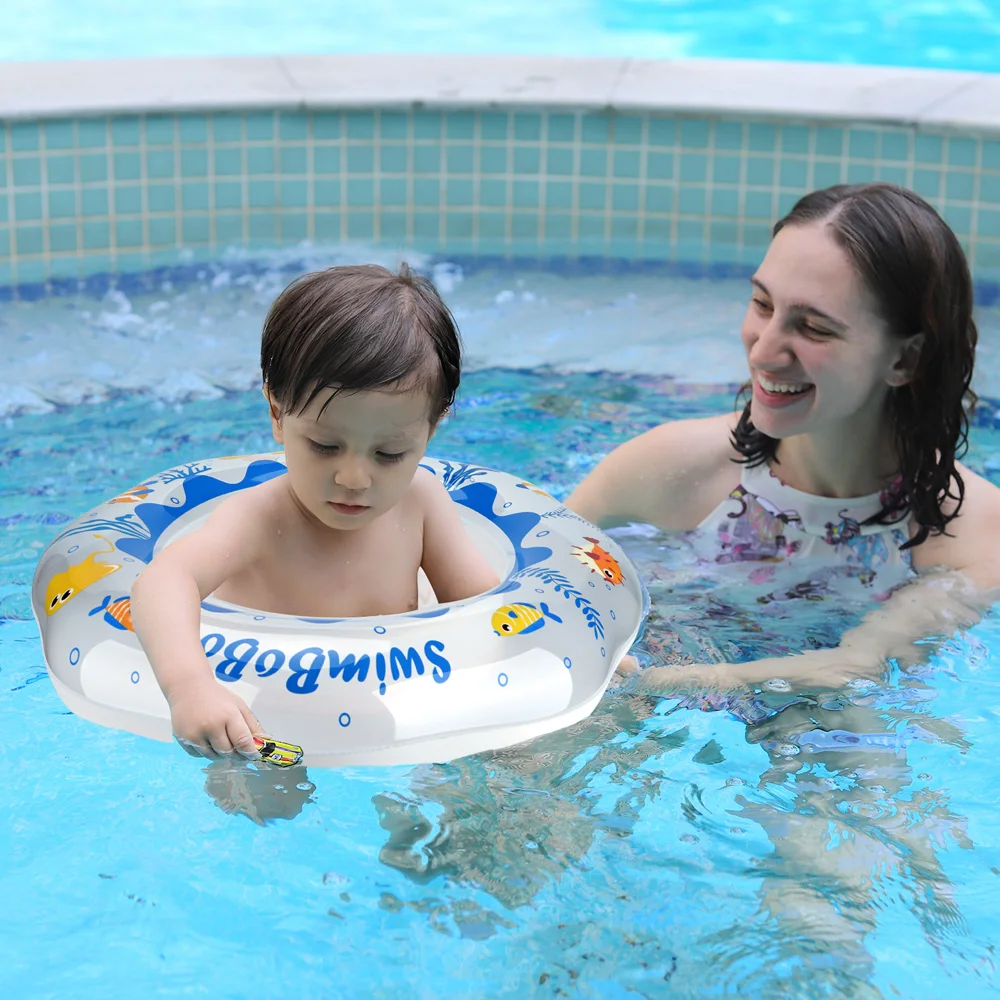 Swimbobo Cool Inflatable Swimming Seat Ring Water Toy Kids PVC White Chid Floats  For Summer Portable Blue Ocean Baby Float Ring