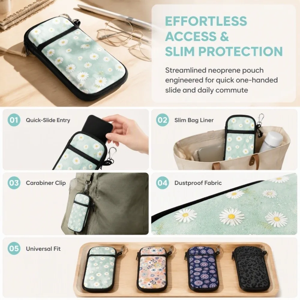 Durable Neoprene Phone Pouch Shockproof Multi-layer Phone Protect Bag Zipper Closure Scratch-Resistant Phone Bag Travel Storage