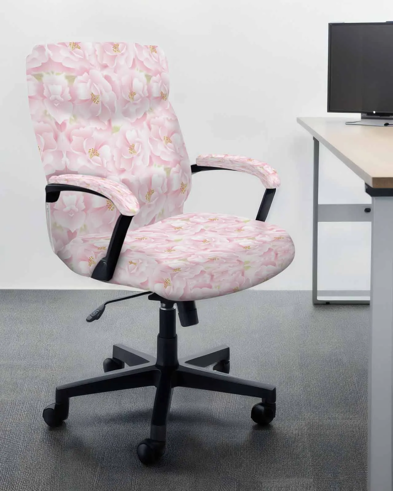 Pink Flower Roses Texture Elastic Office Chair Cover Gaming Computer Chair Armchair Protector Seat Covers