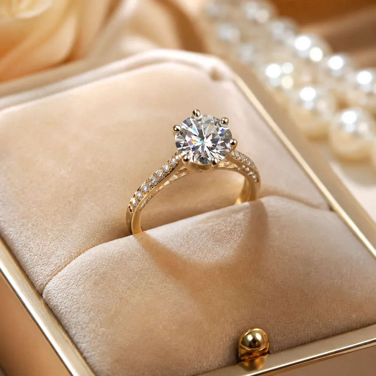 Six-prong moissanite band featuring intricate diamond inlay craftsmanship, available in constellation crown heart wave geometric