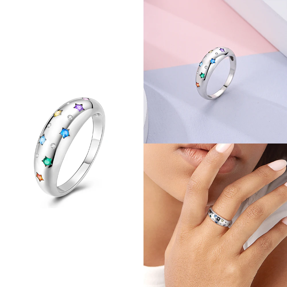 Anillo Original de Plata de Ley 925 con doble banda de onda pulida y elegancia de perlas para mujer, joyería de moda de regalo