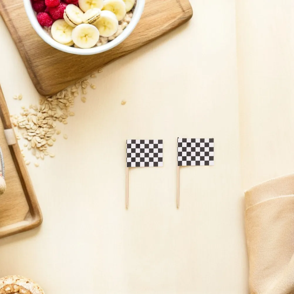 120Pcs Mini Checkered Racing Flag Cake Picks Toothpicks Double-Sided Printed for Birthday Cupcake Party Decorations