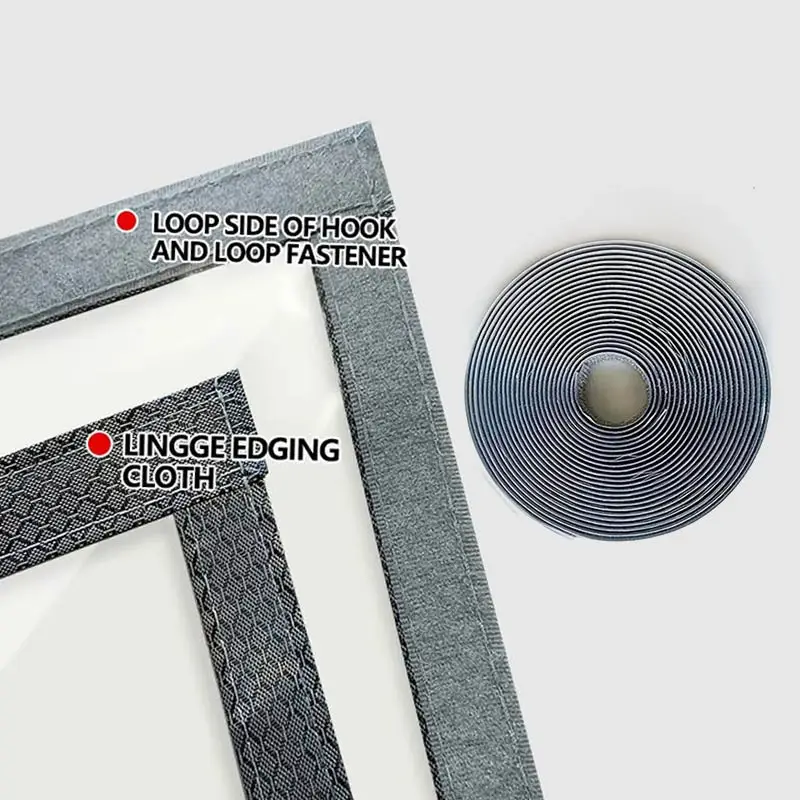 Fermeture éclair transparente de film d'isolation de fenêtre d'étanchéité coupe-vent, pas de poinçonnage, rideau coupe-vent épaissi résistant au froid, bord gris diamant