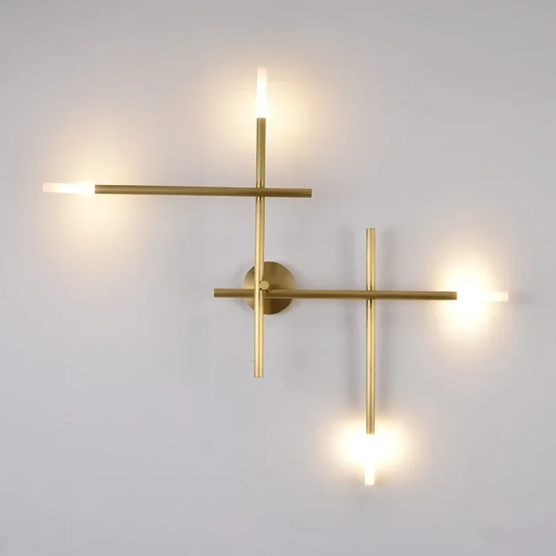 Imagem -04 - Cross Line Led Lâmpada de Parede de Cobre Arandelas Interiores Arte Moderna Designer Corredor Quarto Sala Home Decor Luminárias