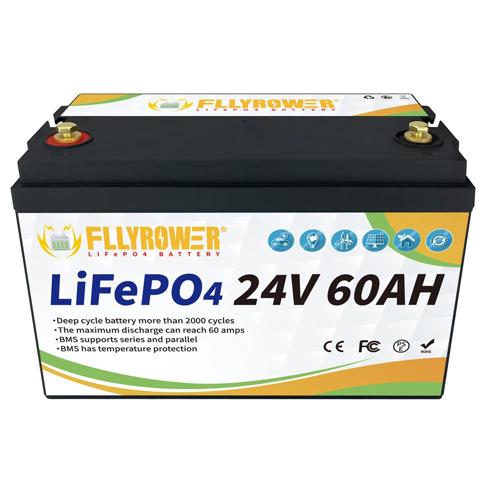 EU/US Stock 24V  60Ah LiFePO4 Lithium Battery Built in BMS  6000 Deep Cycles for RV Marine Trolling Motor  Solar Off-Grid System