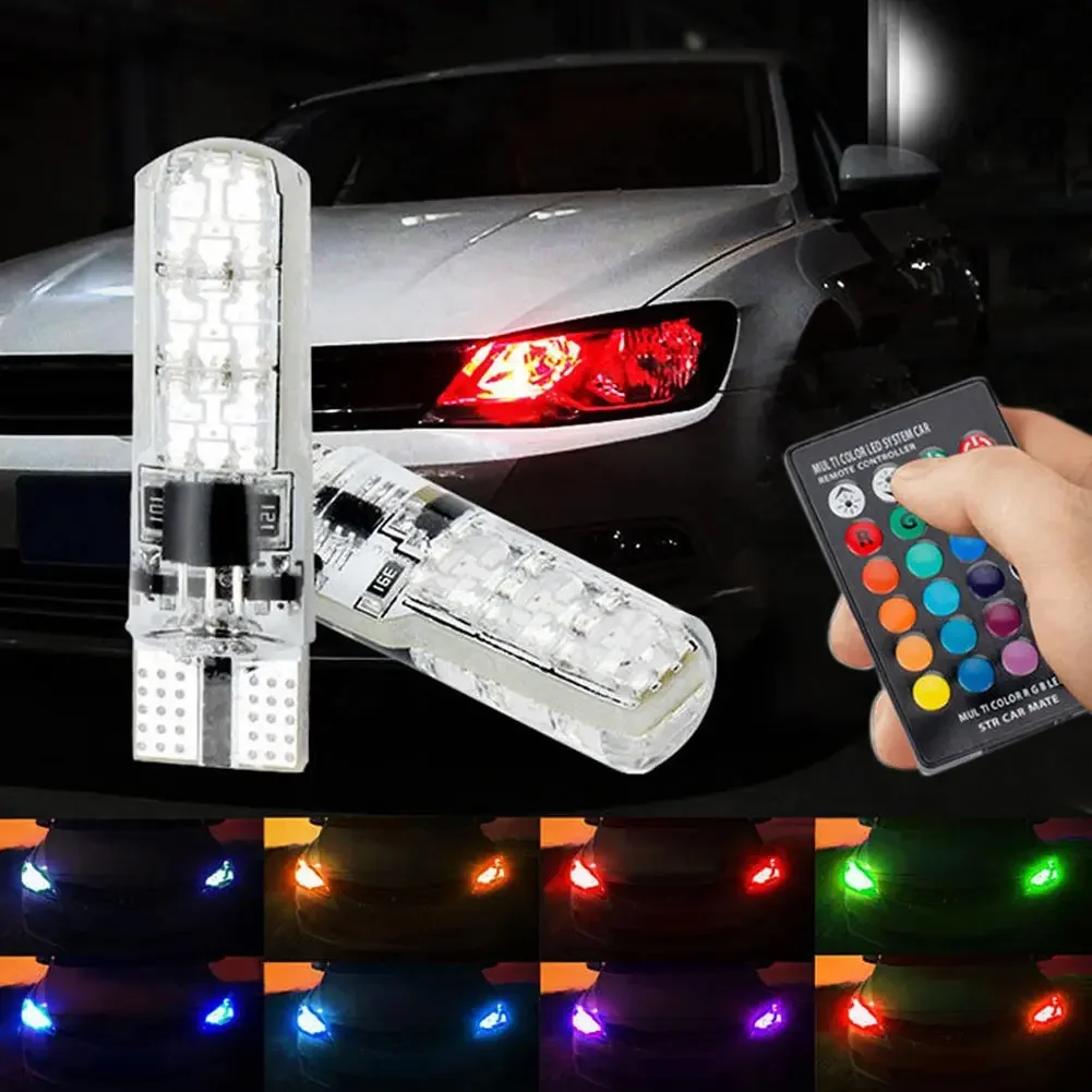 New 2pcs T10 5050 SMD RGB 6 LED Auto Car Wedge Side Light Lamp LED Demo Lamp Bulb RGB LED Light Bulb W/Remote Controller Strobe