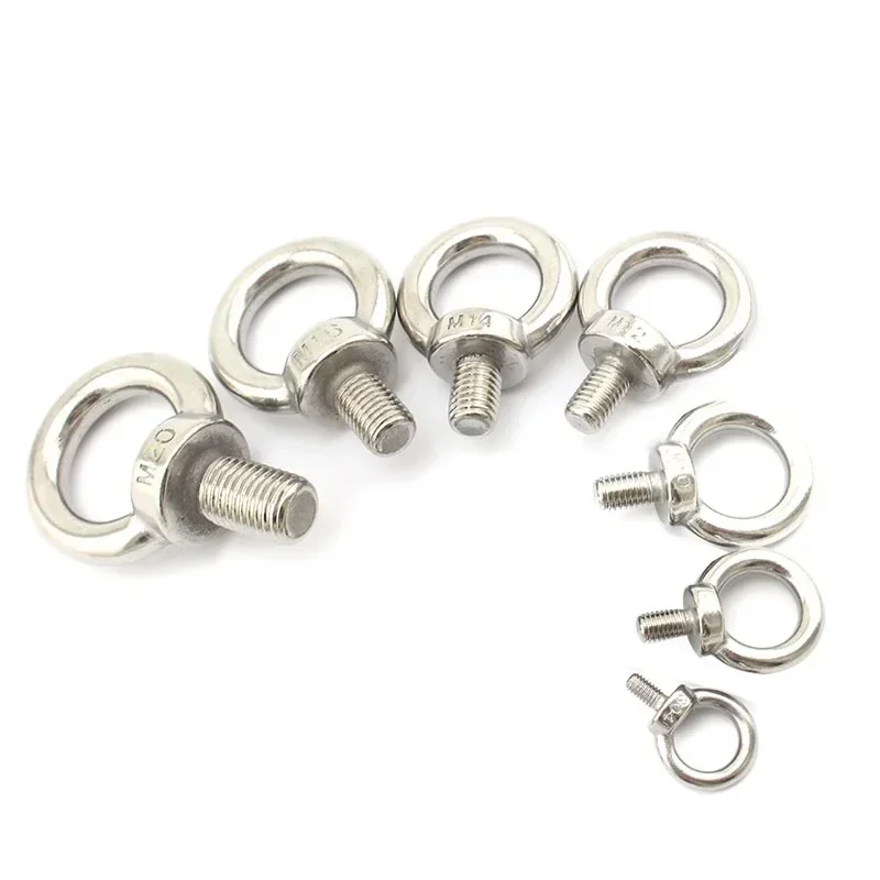 yes50pcs 304 Stainless Steel Metric Thread M3 M4 M5 M6 Lifting Hook Nuts Shouldered Screw Eye Ring Bolts