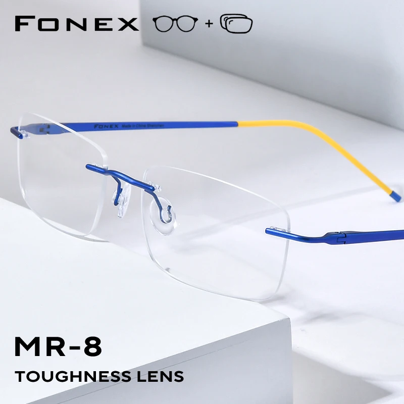 FONEX Progressive Prescription Glasses Custom Myopia Optical Lenses Eyewear Men Rimless Women Titanium Eyeglasses Frames 85853
