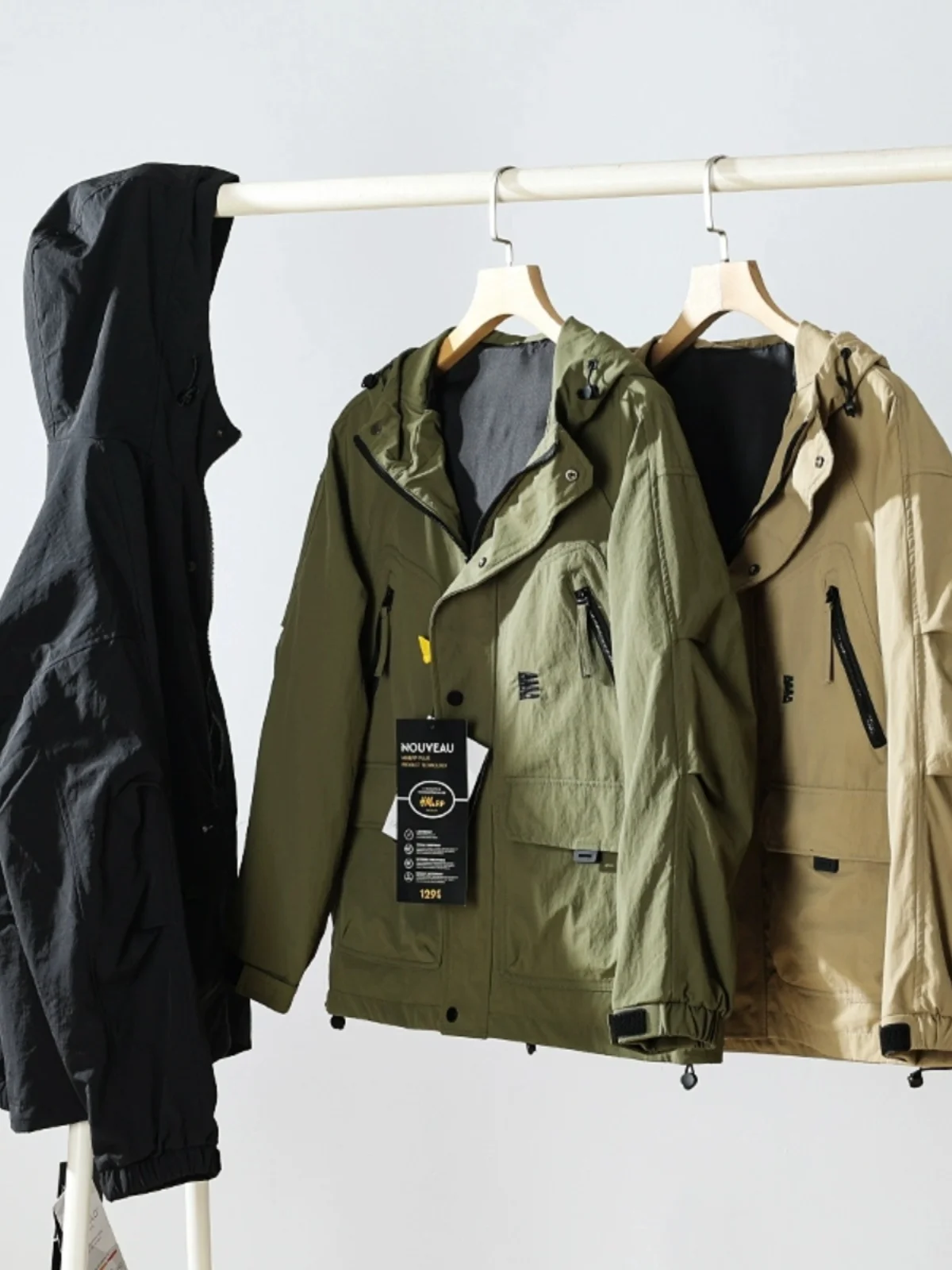 

Outdoor Workwear Series Men's Faionable Hooded Jaet Coat Multi-ket Design Autumn New Sle Youth Stand Fit Long Sve