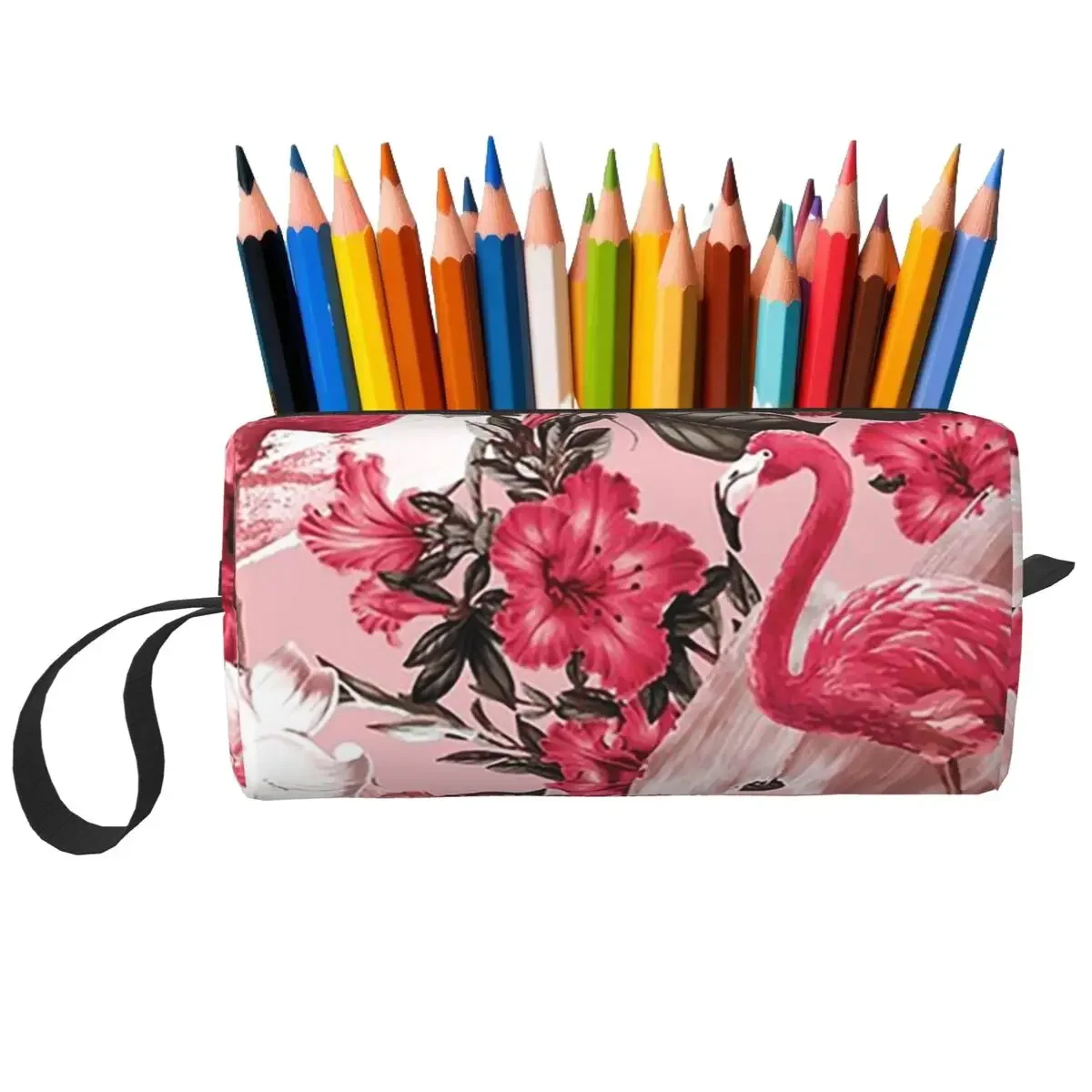 Flamingo And Floral Makeup Bag Cosmetic Organizer Storage Dopp Kit Toiletry Cosmetic Bag for Women Beauty Travel Pencil Case
