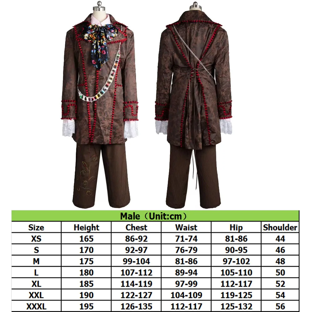 Costume Cosplay Alice Johnny Depp Mad Hatter pour hommes, veste et pantalon de carnaval d'Halloween, costume trempé