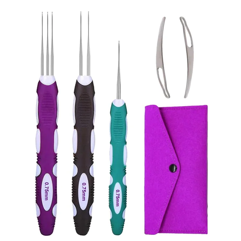 인체공학적 손잡이가 있는 드레드락 크로셰 바늘 도구, 3개 머리 끈 공예 0.75Mm