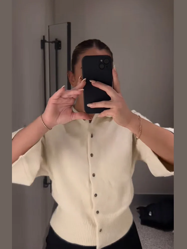 

Элегантный повседневный вязаный кардиган с v-образным вырезом, трендовые однобортные однобортные офисные топы, новинка 2025 года, женская повседневная верхняя одежда