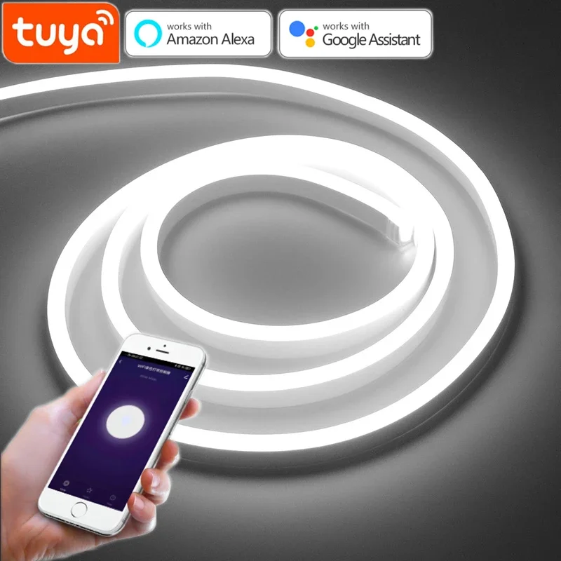 EU plug Tuya Smart Life LED Neon Light Strip WIFI Control DC12V/24V 120LED/M Flexible Rope Tube Lamp Work with Alexa Google Home