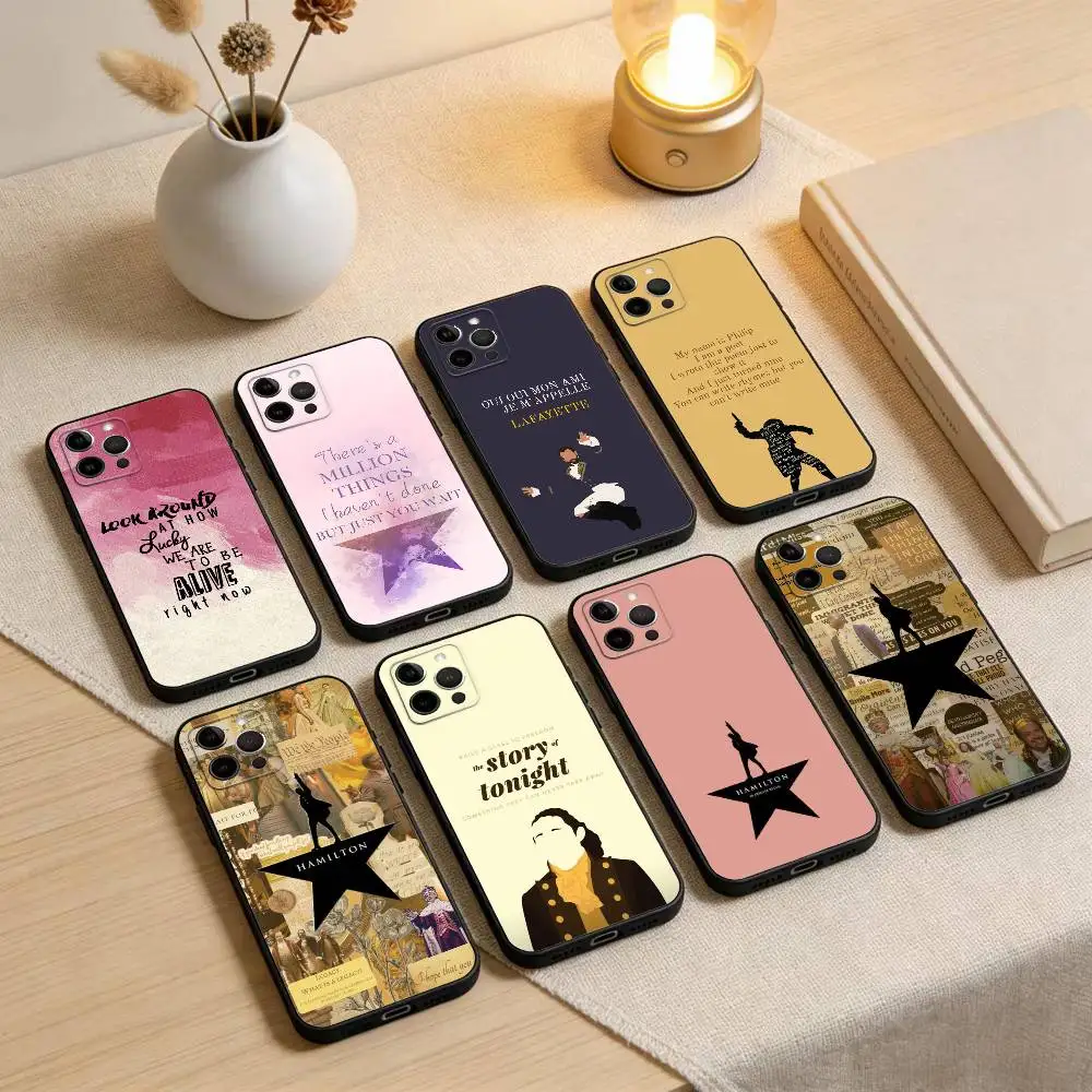 حافظة هاتف هاميلتون-موسيقية-أغاني آيفون 17,16,15,14,13,12,11 بلس، برو ماكس، XS، غطاء أسود من السيليكون الناعم #1