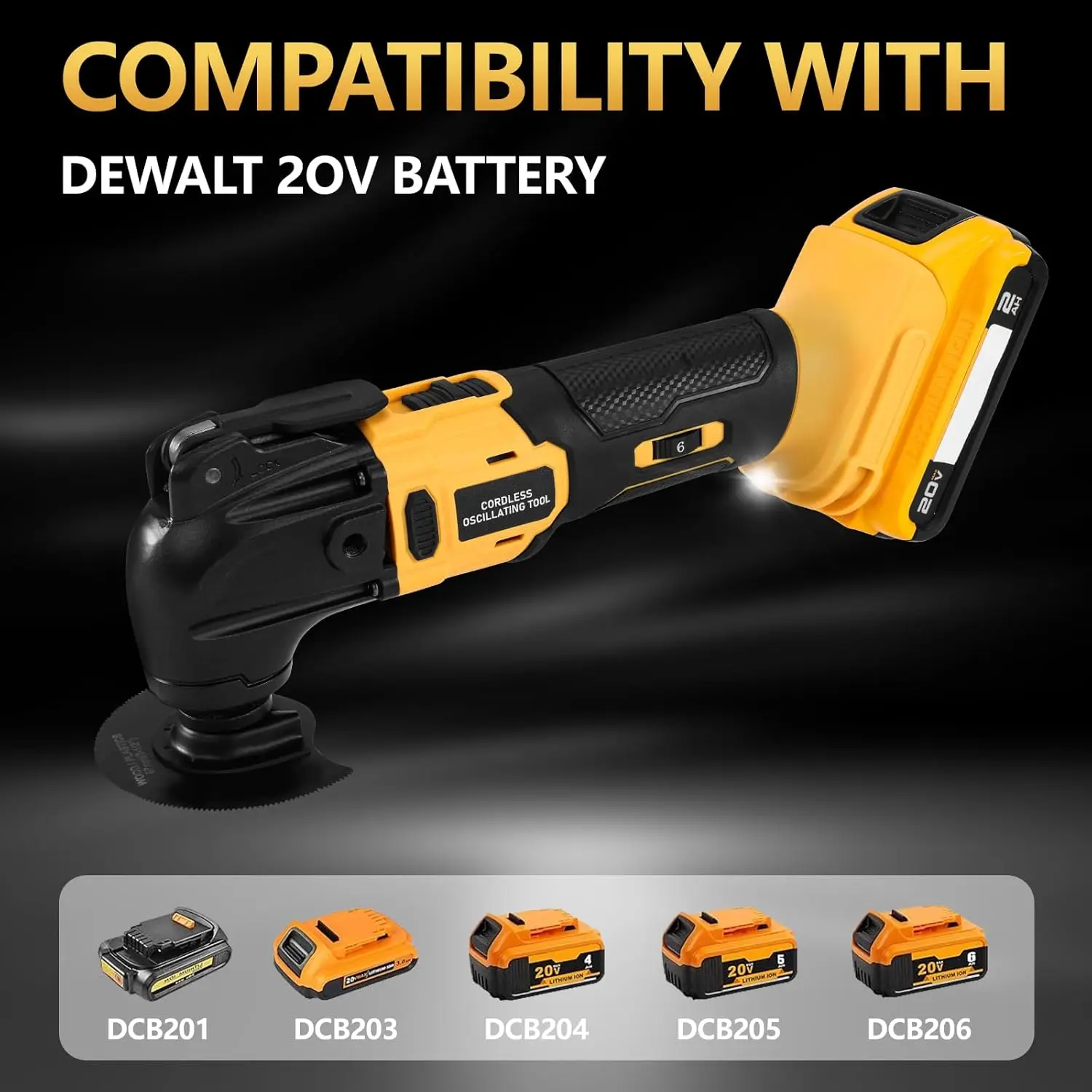 23PCS Oscillating Multi Tool Brushless Multi-Tool Handle 6 Variable Speed for Cutting Scraping Sanding for De-Walt 20V Battery