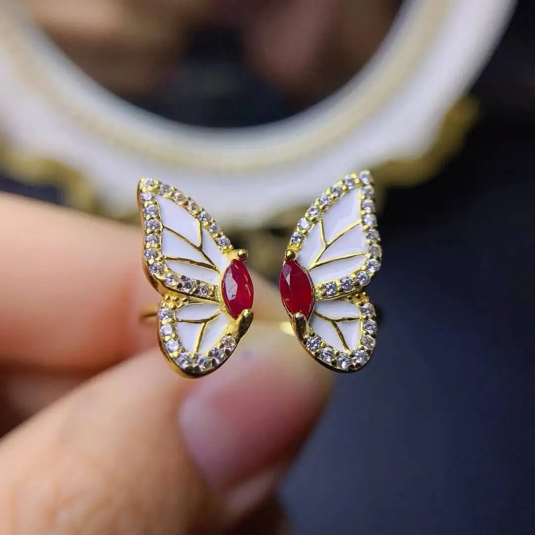 KJJEAXCMY New style Jewelry Natural Women's Ruby ring 925 silver inlay Colorful and splendid Crystal pure fire flash explosion