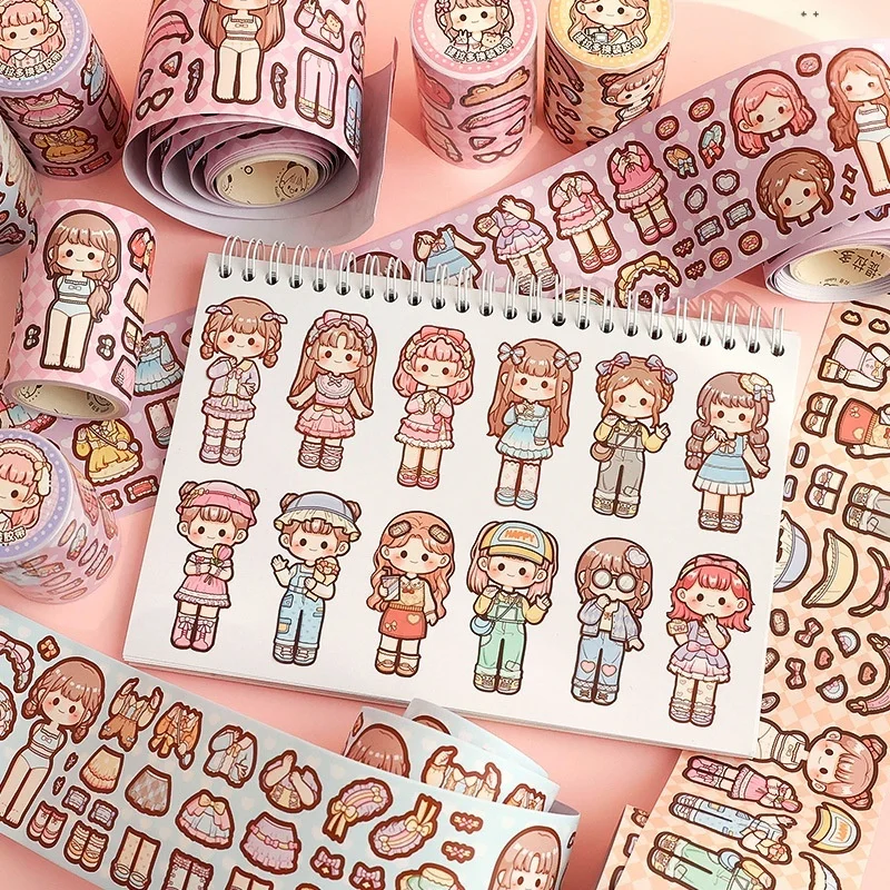 Funny Dress Up Girl Washi Tape Set DIY Princess Clothes Scrapbook Tape Kawaii Journaling Stickers Stress Relief Toys for Girls