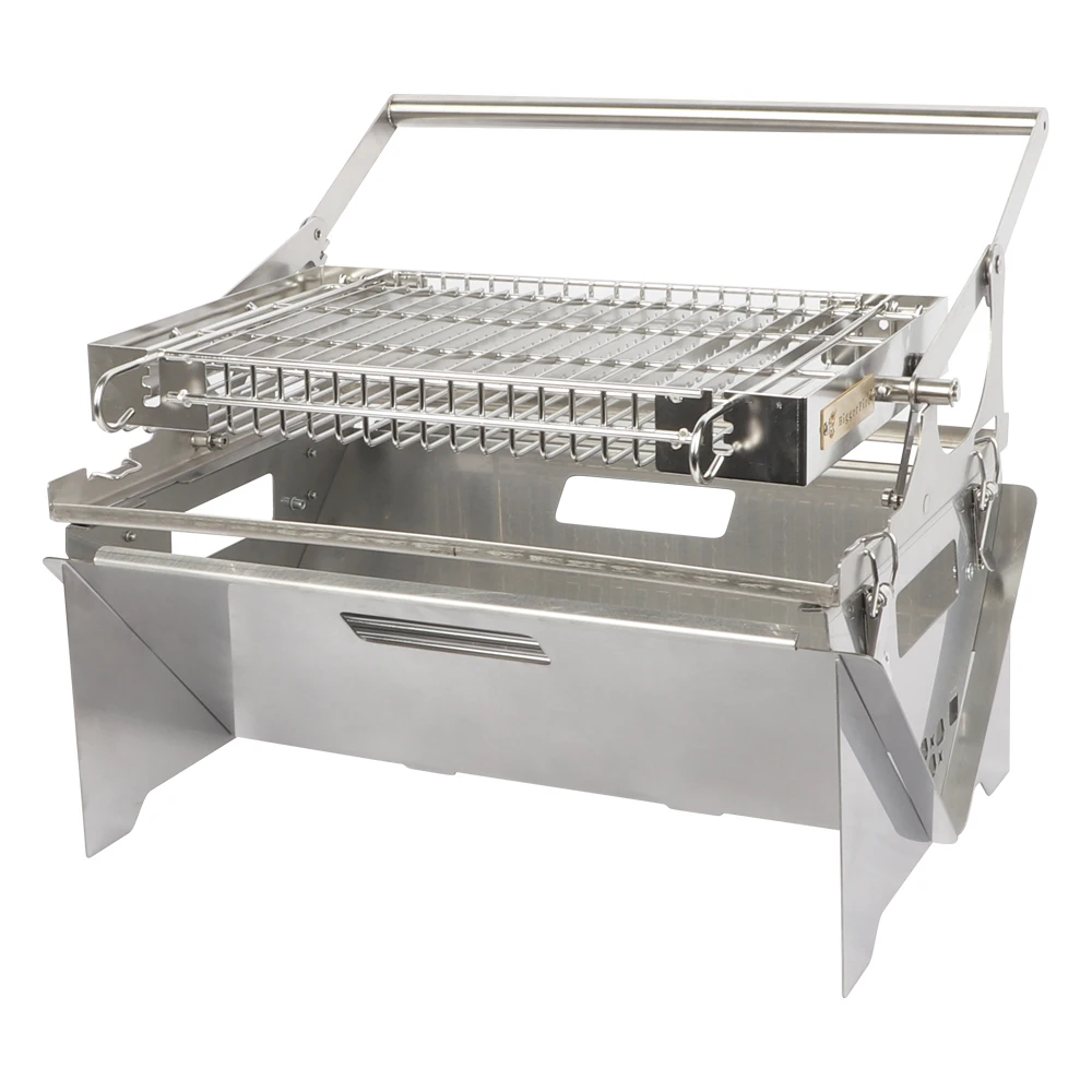 New Custom Foldable & Portable Campfire Chicken Grill Fire Pit Barbecue Grill Rotisserie Flip BBQ Fire Pit