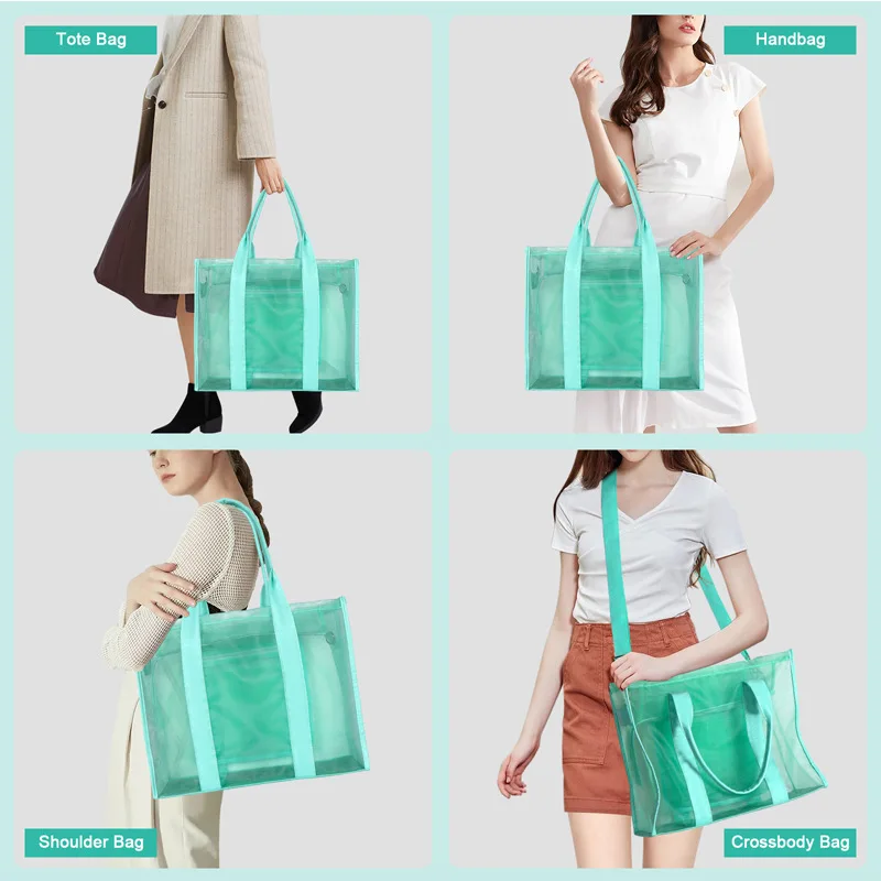 Dompet Bening Tas Tote Kapasitas Besar Tas Tangan Bahu Selempang Pantai Logo Kustom Tas Belanja Pegangan Kulit Tahan Air PVC