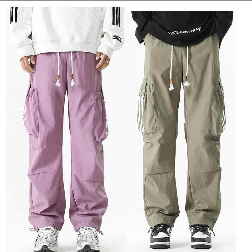 

American style large pocket workwear pants for men, loose straight tube paratrooper pants, casual large pocket assault pants