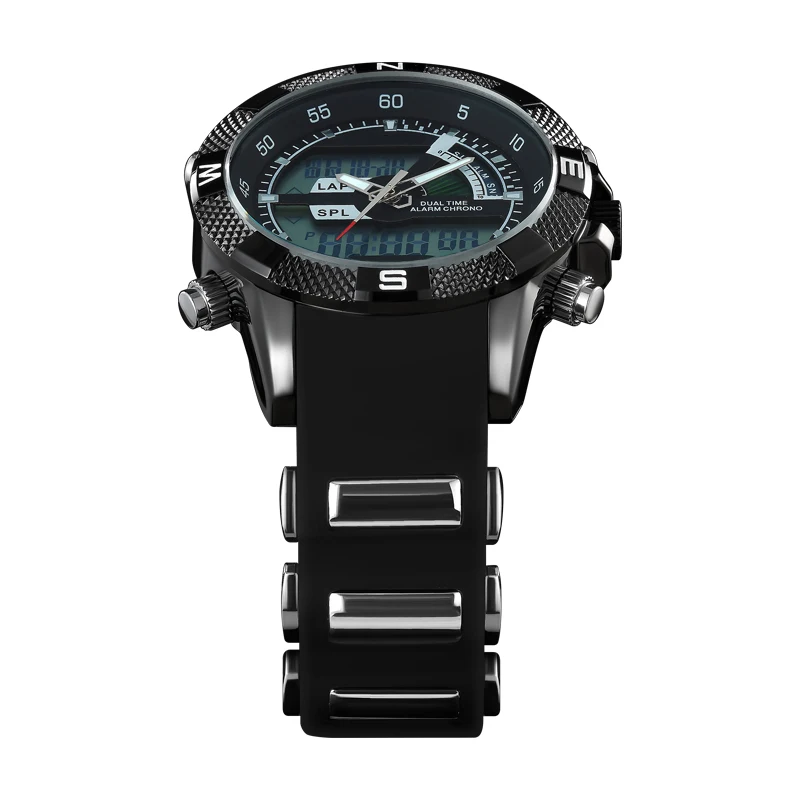 Men Dual Time Analog Digital Watch Sports Chronograph Alarm Stopwatch Silicone Strap Military Calendar Wristwatch For Teen Boys