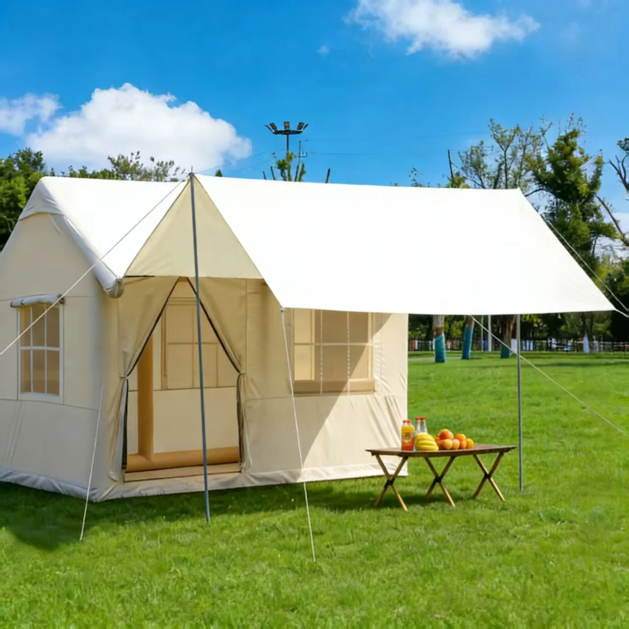 2026 Large Inflatable Camping Tent with 8.5㎡ Canopy 420D Oxford Waterproof 3000mm PVC Air Column Family Outdoor Hiking Picnic Tr