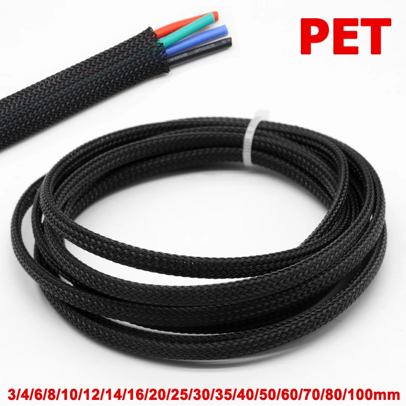 

1M 3mm-100mm Black PET Expandable Braided Sleeve Flexible Tube Insulated Hose Wire Wrap Cable Protecter