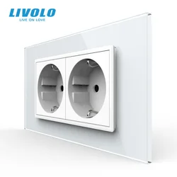 Livolo EU Standard Wall Power Socket, Toughened Crystal Glass Panel, AC110~250V 16A Wall Outlet C9 2 Hole 142mm*78mm