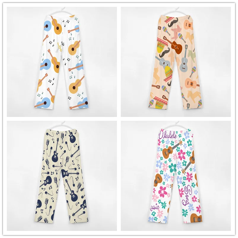 Pantalones de pijama con patrón de guitarras para hombre y mujer, ropa de dormir supersuave, con bolsillos y cordón, Unisex