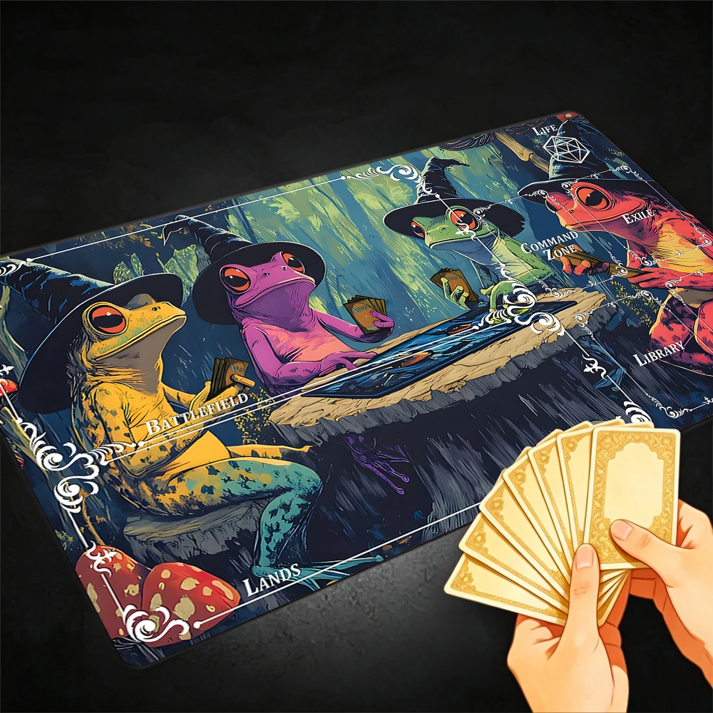 Fun Frog Party TCG Playmat Magic Playmat with Stitched Edge Anti-slip base 60X35cm Gathering Gaming Mat Trading Card Game