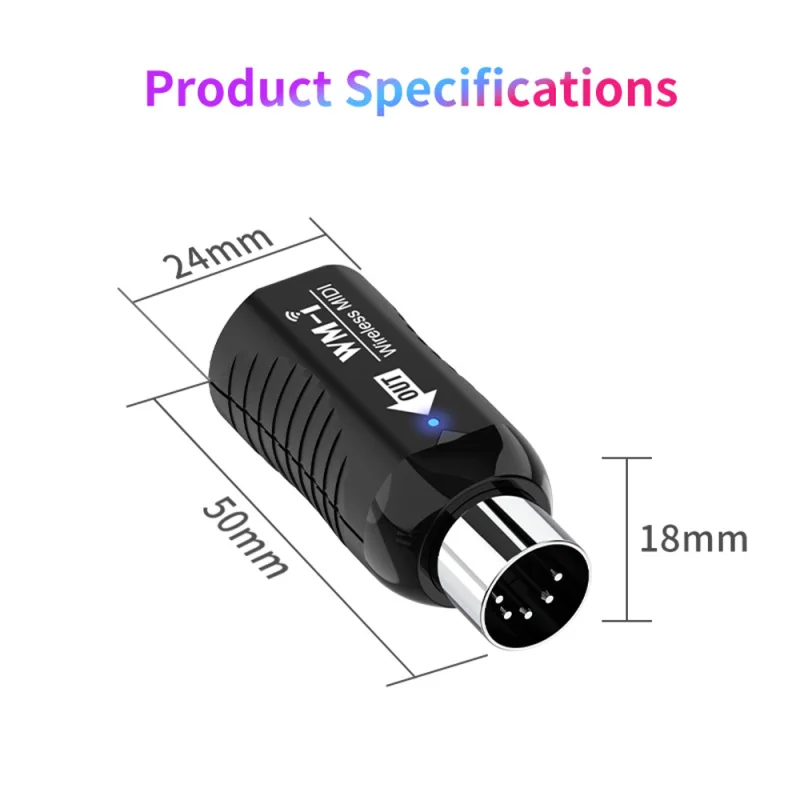 Wireless MIDI Adapter Rechargeable Audio Transmitter Receiver 2.4GHz Ultra-Low Latency Built-in Silent Portable MIDI Connector