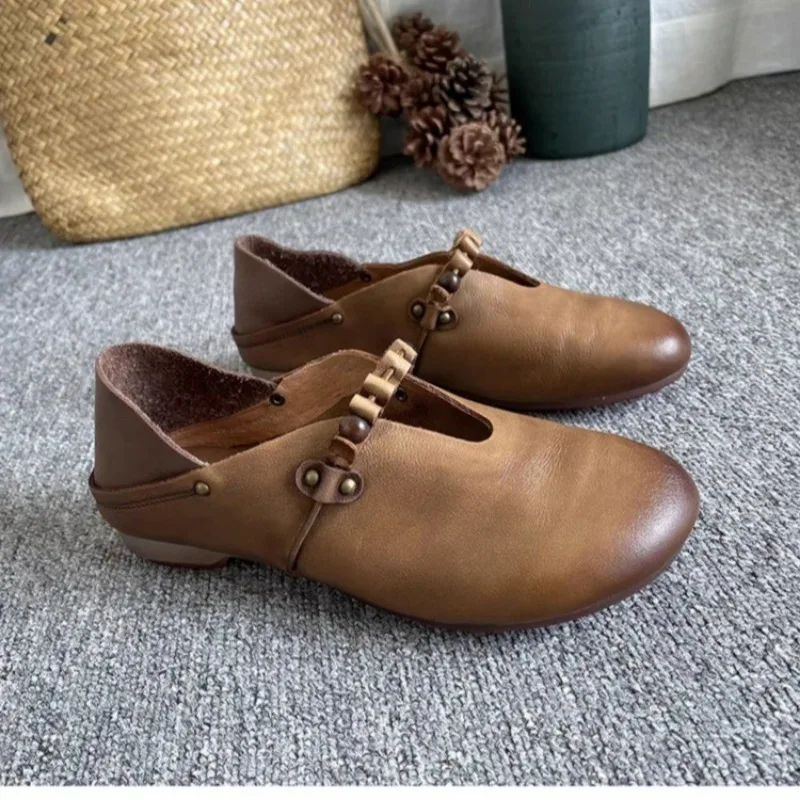 Women's Single Shoes Spring Autumn New Low Heel Retro Art Shallow Leather Shoes Fashion Comfortable Soft Soled Mary Jane Shoes