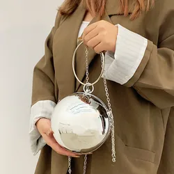 Luxury Women Round Ball Evening Bag 2024 Fashion Smooth Bright Surface Clutch Bag Ladies Crossbody Bag Party Chain Handbag Purse
