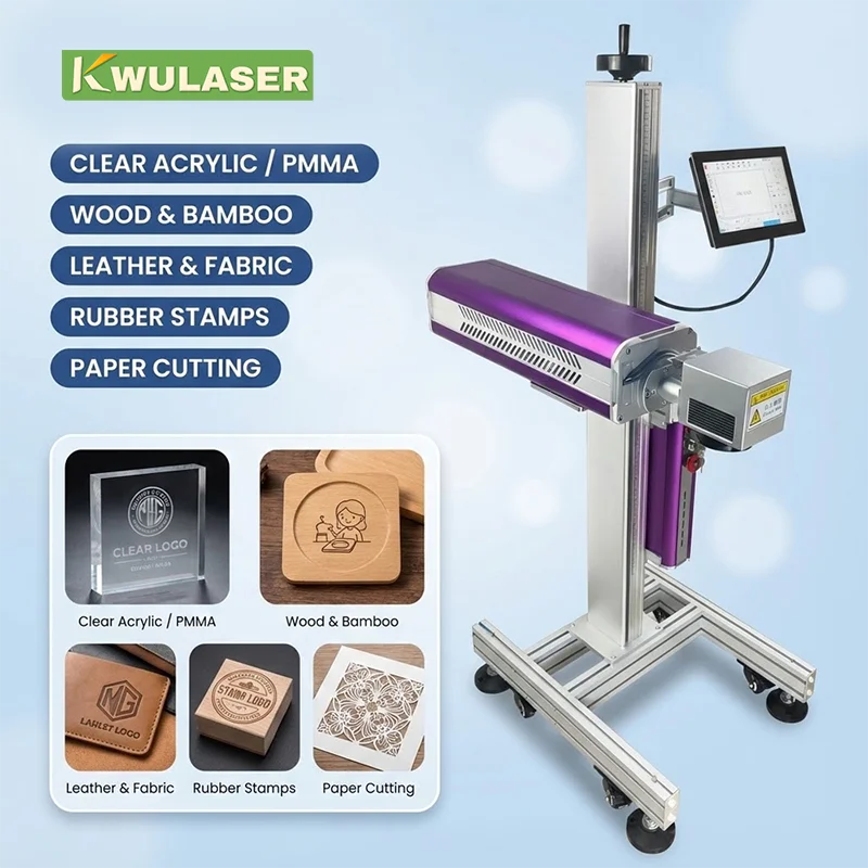 Production Line Flying 20W 30W 50W CO2 La ser Marking Machine Expiry Date Batch Code Laser Printer for Plastic Bags Cable Wire