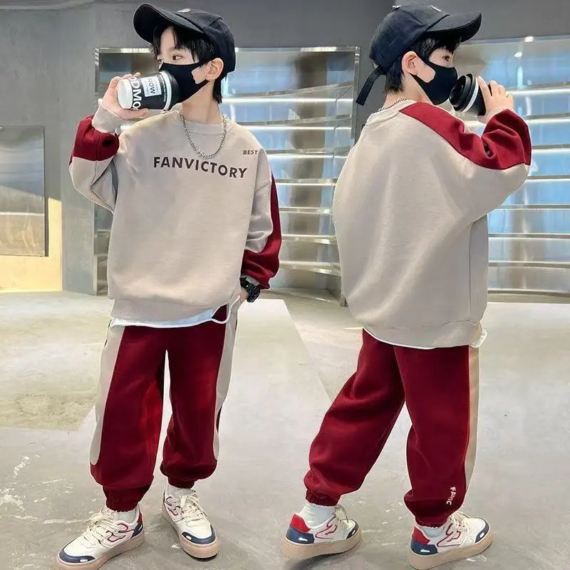 

Boys Kids Casual Sweatshirts+Pants 2Pcs Prints Letter Sets Children Spring Fashion Clothes Suits Simplicity Autumn Outfits 6-14Y