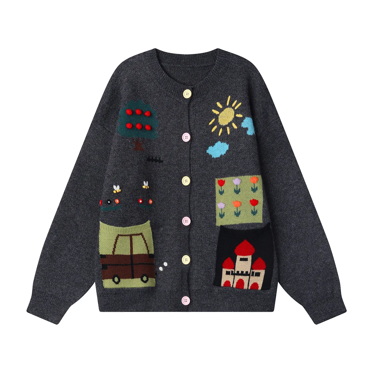 

Японский милый 3D жаккардовый кардиган для женщин, осень 202, милый мультяшный узор, мягкая пряжа, сверхпрочный трикотаж, роскошное ощущение