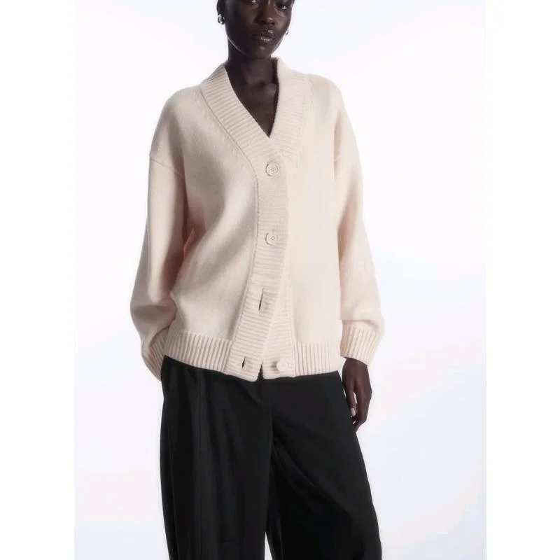 سترة فضفاضة تناسب V-Ne مضلعة من ألياف البوليستر طويلة Sve طول منتظم زر إغلاق لون نقي ربيع تخفيف Sle #4