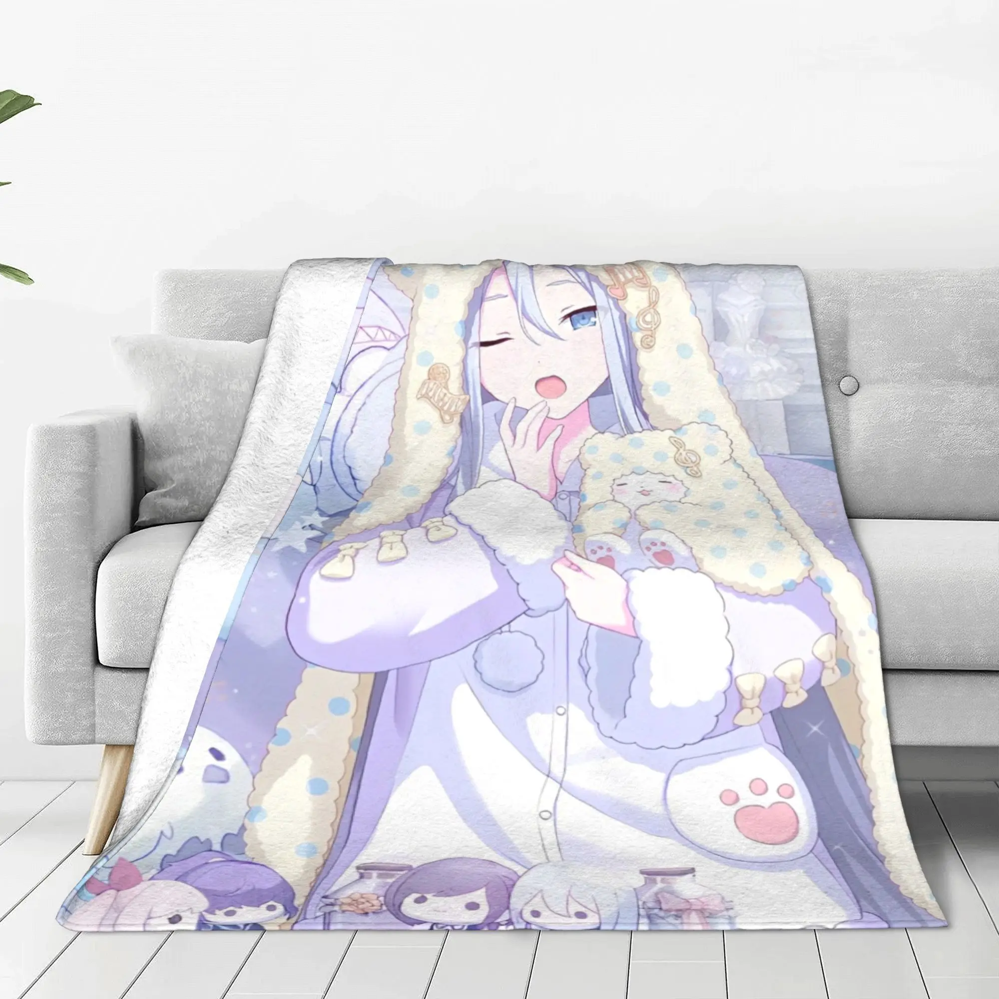 Yoisaki Kanade Blanket Flannel Project Sekai Super Soft Throw Blankets for Airplane Travel Bedspread