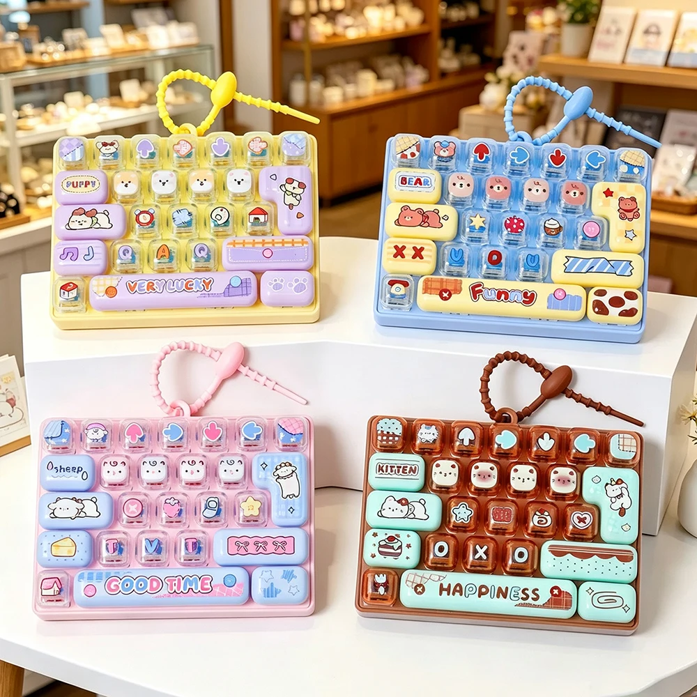 Cute Cartoon 26-key Aecompression Keyboard Candy Color Keycap Keychain Fidgets Keycap Clicker Bag Pendant Kids Party Favors Gift