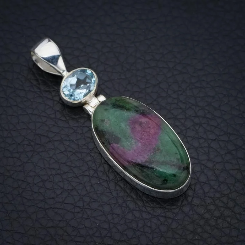 

StarGems Zoisite Blue TopazHandmade 925 Sterling Silver Pendant 1.75" F4617