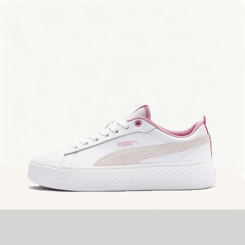 Puma Smash Platform: Simple, Versatile, Breathable, Everyday Low-Top Sneakers for Women in Khaki, White, and Pink 366487-08