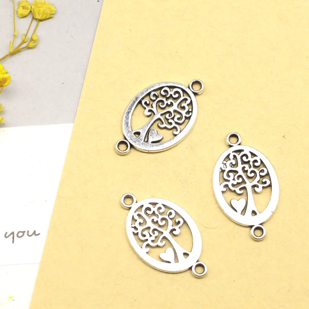 10pcs 14x23mm Skeleton Tree Of Life Connector Pendant For Necklace Art Crafts Diy Jewelri For Woman Antique Silver Color