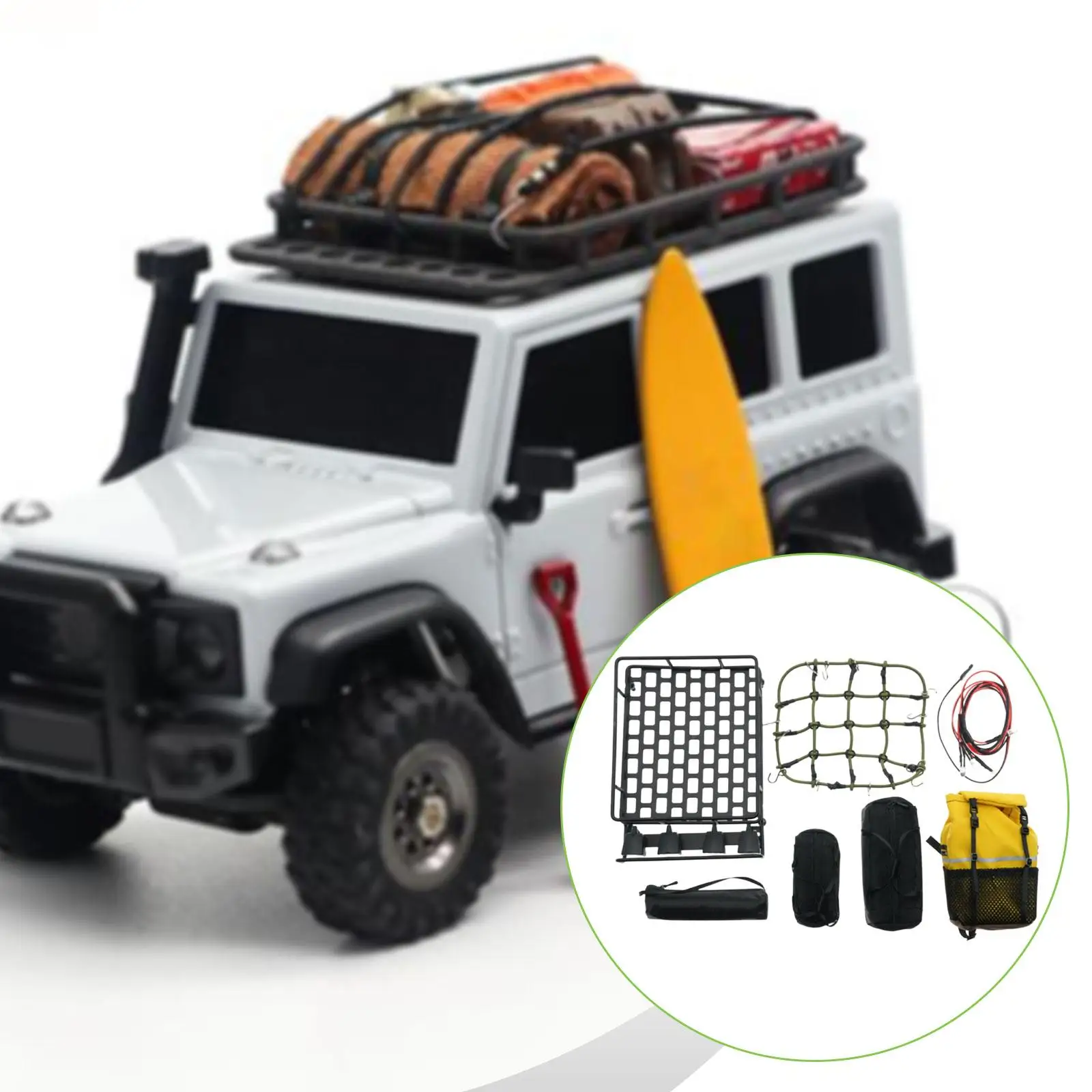RC Car Roof Rack Net Kit Realistic Miniature Waterproof Luggage Bags for 1/10 1/12 1/14 Crawler Truck DIY Adventure Scene