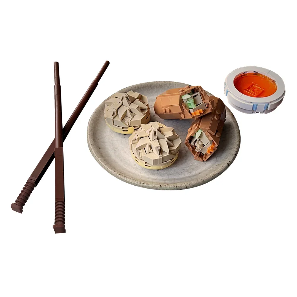 MOC Dumpling & Egg Roll Building Blocks Model China Traditional Cuisine Dumpling Egg Roll Bricks Assembly Toys Kids DIY Gifts