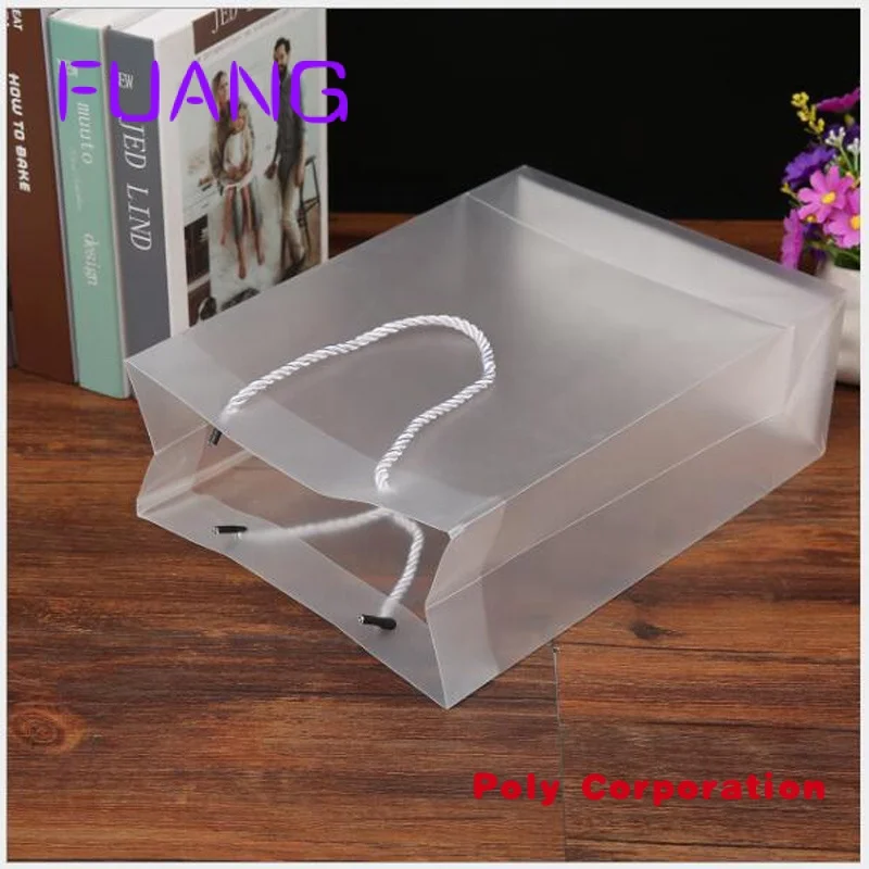 Custom  Custom plastic frosted tote bag PVC Transparent clothing gift packing bags