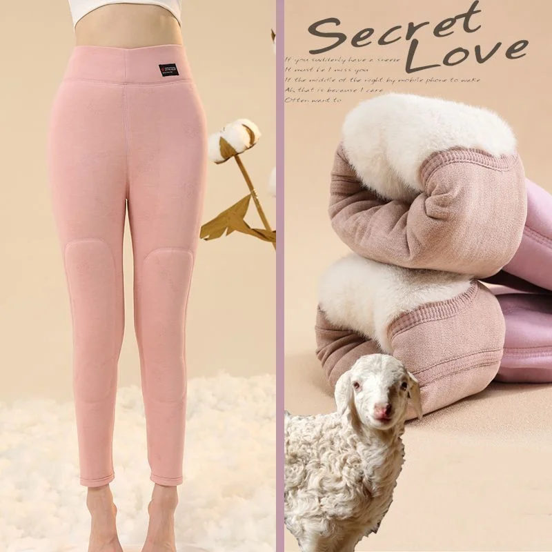 Winter New Women's Fleece-Lined And Thickened Warm Cotton Wadded Trousers High-Waisted Protective Knee-Length Fleece Pants
