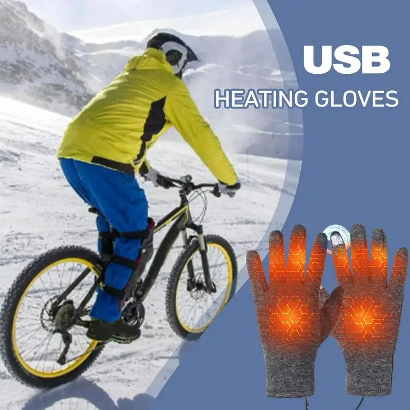 

Winter USB Heating Cycling Gloves Touch Screen Heated Gloves Outdoor Sports Ski Heating Thermal Gloves Anti-Slip Hand Warmer